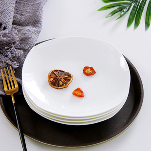 10个家用纯白色骨瓷盘子创意方汤盘菜盘碟子陶瓷餐具方盘8寸餐盘