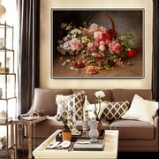 印花法国DMC高端纯棉十字绣客厅卧室餐厅花卉 粉玫瑰花篮