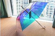 长柄伞森系彩虹伞直杆，广告伞晴雨伞创意时尚，幻彩镭射透明伞自动