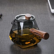 日式沐风泡茶壶玻璃茶壶，电陶炉专用煮茶器，耐高温木柄侧把壶花草壶