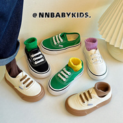 春秋韩版宝宝帆布鞋一脚蹬儿童，板鞋男女童，小白鞋软底幼儿园室内鞋
