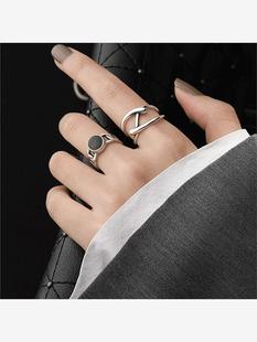 韩国s925纯银ins中性风不规则小众设计感食指戒指纯银简约手饰女