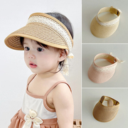 草帽女童帽子儿童，防晒帽夏季蝴蝶结薄款宝宝，遮阳帽婴儿太阳帽空顶