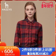 Hazzys哈吉斯格子衬衫外套女士2021年春秋季宽松休闲长袖衬衣