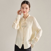 24春新中式国风盘扣衬衫，高级感流光，面料小立领刺绣长袖上衣