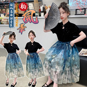 2024女童套裙夏装，中国风洋气新中式短袖撒银短袖千字马面裙套