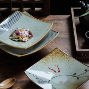 日式高脚四方盘个性陶瓷餐具创意方形，盘菜盘沙拉盘家用餐厅商用盘