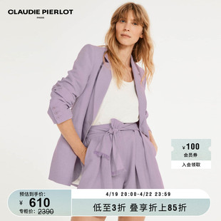 claudiepierlotoutlet春秋女装紫色，高腰系带薄款短裤cfpsh00128