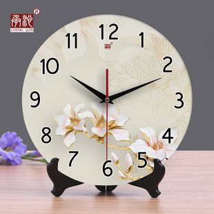 承沁陶瓷钟表创意时钟客厅，静音挂钟座钟，两用古典玉兰中式台钟摆件