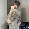 韩系chic短袖t恤女2024夏季灰色纯棉，重磅宽松半袖别致上衣女