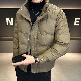 冬季羽绒服男2023冬季韩版潮流立领轻薄保暖pu皮外套加厚男装