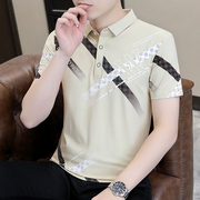 夏季短袖t恤男韩版潮流，纯棉翻领polo衫，休闲个性青年全棉半袖上衣
