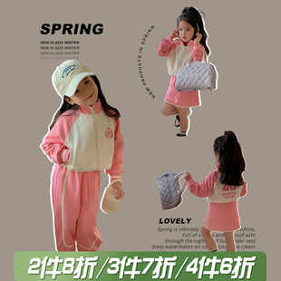 女童运动套装2023春季儿童休闲外套韩版裤子时尚半身裙三件套