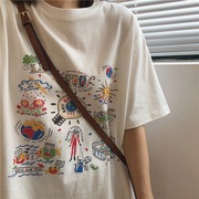 白色短袖T恤女装2023夏季韩国宽松印花学生百搭上衣服女