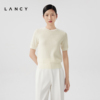 LANCY/朗姿2024夏季新款短袖修身品牌针织衫女短款气质薄款套头衫