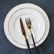 金边早餐盘圆形西餐盘创意餐具家用碟子骨瓷菜盘子平盘陶瓷牛排盘