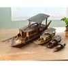 江南水乡帆船模型木船渔船乌篷，船模中式工艺船摆件实木大船装饰品