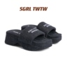 SGIRL TWTW2024牛仔棉布鞋透气设计感高跟露趾拖鞋外穿凉拖女