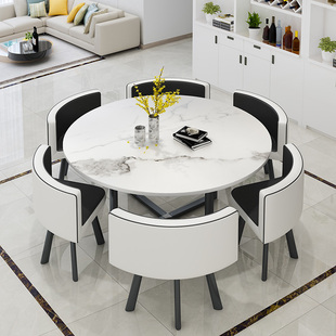 餐桌椅组合北欧小户型现代简约餐桌大理石家用吃饭桌子一桌六椅
