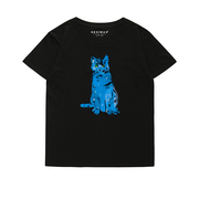 GESIMAO 蓝猫 小众设计插画印花短袖T恤宽松百搭纯棉男女学生上衣