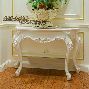 欧式实木玄关桌装饰桌白色，家用别墅雕花，客厅半圆门厅桌边桌玄关台
