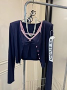 韩国东大门2024春季性感撞色修身吊带背心短款长袖开衫两件套