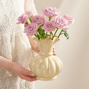 美式芬顿奶油中古陶瓷花瓶，客厅ins风水养插花鲜花干花装饰品摆件