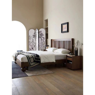 复古实木床1.8米双人主卧大床法式床民宿现代简约木床中古原木床