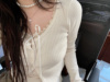 brandygirlbm叠穿米白纯欲针织，开衫外套女2023螺纹长袖t恤上衣