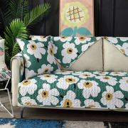 全棉沙发垫美式田园布艺植物，花卉防滑组合沙发巾，罩黄绿色四季通用