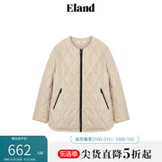 Eland衣恋棉服女美拉德宽松圆领时尚波浪纹上衣外套冬季