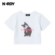 NERDY2024夏季女生猫咪图案休闲短款露脐甜辣短袖T恤内搭上衣