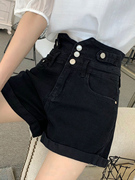 大码高腰短裤女夏季2024年韩版时尚胖mm显瘦黑色a字牛仔热裤