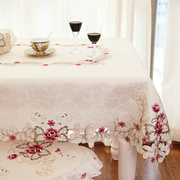 高档绣花桌布椅套布艺餐台布桌垫茶几，布椅子(布椅子，)套椅垫套装欧式田园红