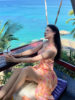 泰国旅游拍照穿搭海边度假沙滩，长裙女橘色，印花性感露背挂脖连衣裙
