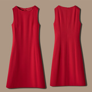 大红色小个子职业西装连衣裙，秋季通勤气质，中裙高腰纯色工作服