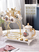大号欧式陶瓷托盘长方形描金咖啡杯盘水杯花茶茶具茶盘收纳客厅盘