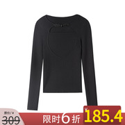 nanastore镂空针织衫，女2024秋季黑色套头毛衣宽松短款上衣薄