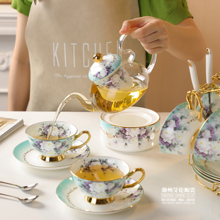 欧式优雅田园英式下午茶茶具花茶杯套装家用欧式北欧水果茶壶玻璃