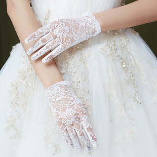 新娘手套结婚蕾丝短款演白色，出手套婚纱手套晚礼服敬酒服手套红色