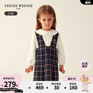 teenieweeniekids小熊童装女宝宝，23秋季假两件娃娃领连衣裙