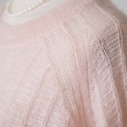 横空出世韩系慵懒风粉色坑条针织衫马海毛衣女减龄秋冬装