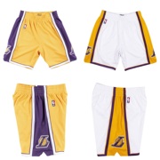 湖人AU球员版短裤紫金复古美式五分裤MN篮球裤科比詹姆斯假期白