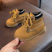 男童鞋子秋冬款1-3岁马丁靴女宝小黄靴单鞋，2加绒短靴儿童保暖靴子