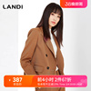 LANDI秋季双排扣翻领驼色西装外套女西服上衣