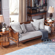法式复古做旧实木雕花客厅沙发美式别墅小户型简约三人藤艺沙发