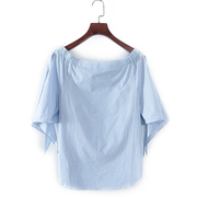 碧系列 夏季女装库存折扣蓝色时尚一字领衬衫F1074B