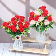 仿真花假花红玫瑰餐桌卧室客厅，装饰品摆设花创意，摆件绢布花塑料花