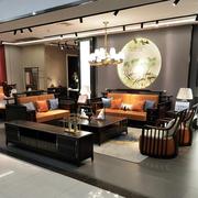 新中式沙发现代客厅实木沙发组合轻奢别墅真皮沙发，乌金木高端家具