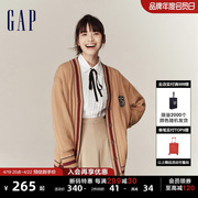 断码gap女装春季logo宽松学院风，v领针织开衫毛衣714972